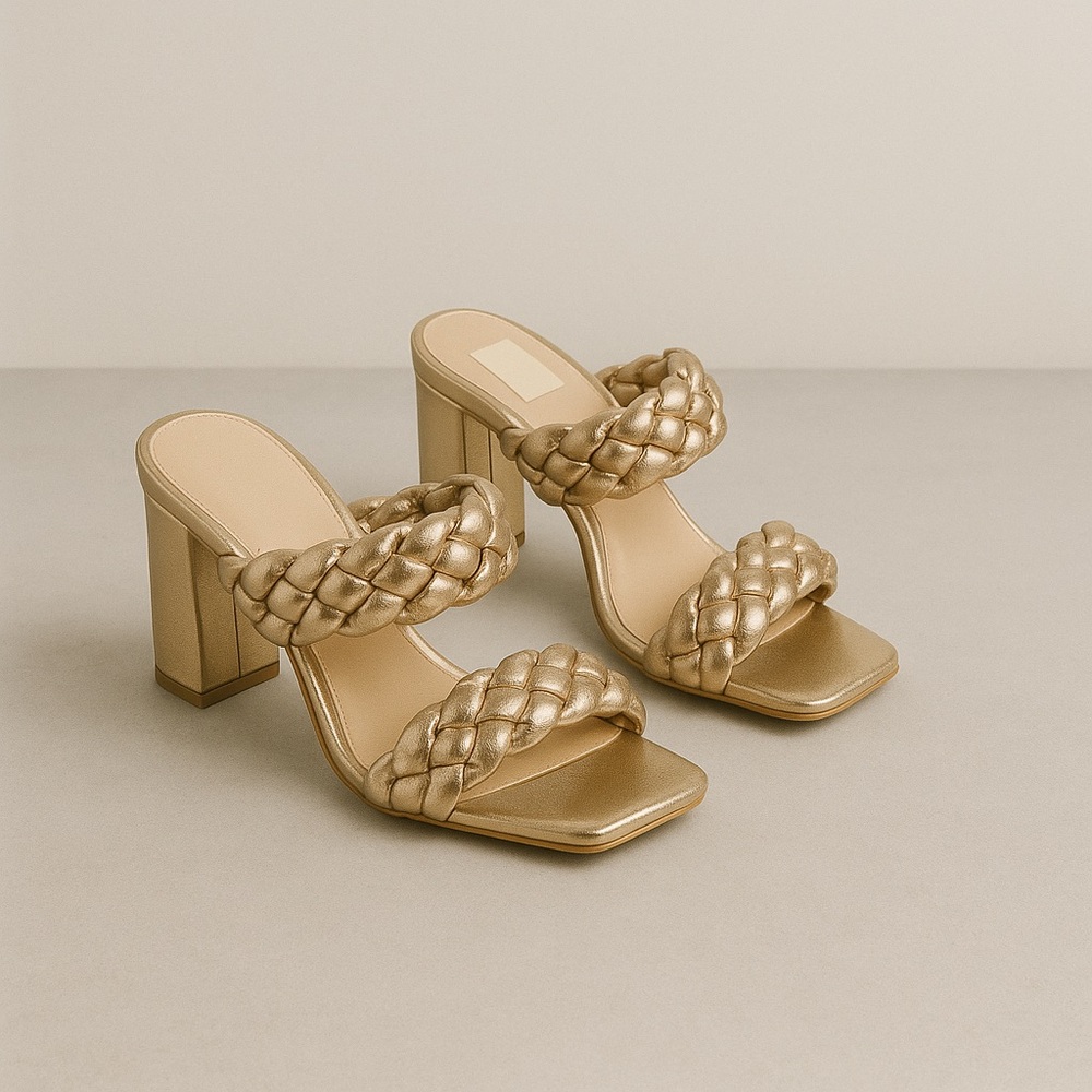 Elegant Gold Braided Women's Heels